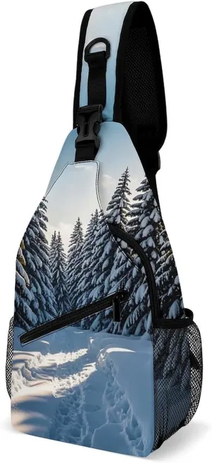 Sling Bag for Women Men Chest Bag Snowy Cold Forests Crossbody Bag Small Sling Backpack Daypack Fanny Packs