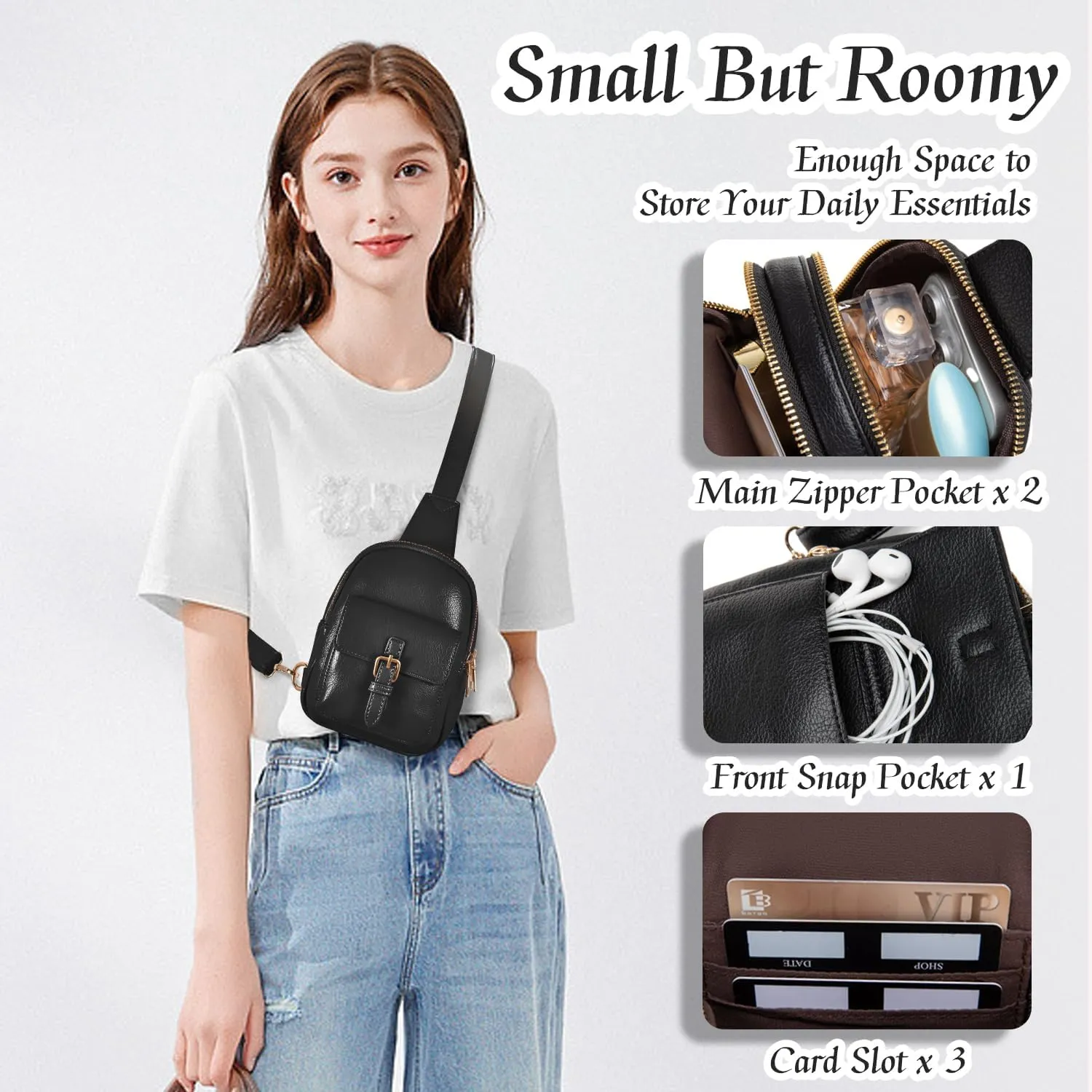 Small Sling Bag Fanny Pack for Girls Vegan Leather 3 Pockets Crossbody Purse for Women Gift for Teen Girls Stuff