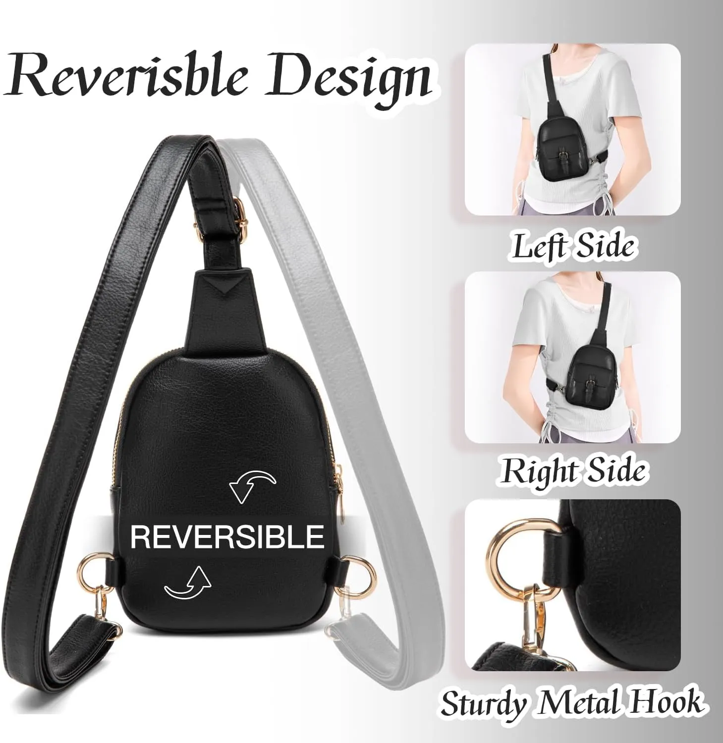 Small Sling Bag Fanny Pack for Girls Vegan Leather 3 Pockets Crossbody Purse for Women Gift for Teen Girls Stuff