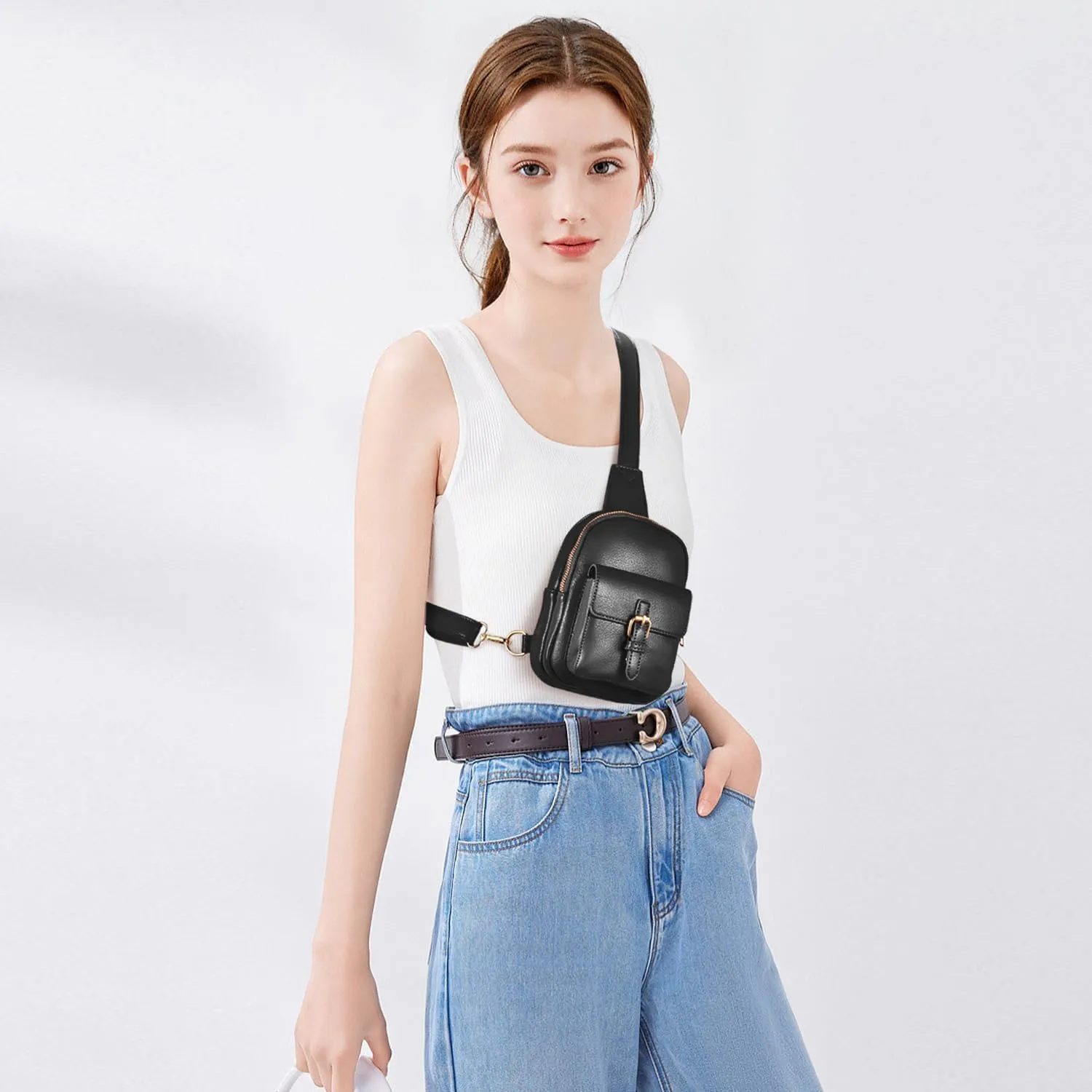 Small Sling Bag Fanny Pack for Girls Vegan Leather 3 Pockets Crossbody Purse for Women Gift for Teen Girls Stuff