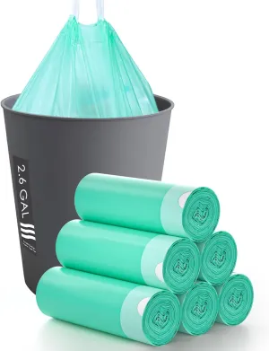 Small Trash Bags, AYOTEE Drawstring Compostable Trash Bags, Strong Bathroom Trash Bags Waste Basket Liners for Bathroom, Kitchen, Office, Car, Outdoors (2.6 gallon 250pack, Green)