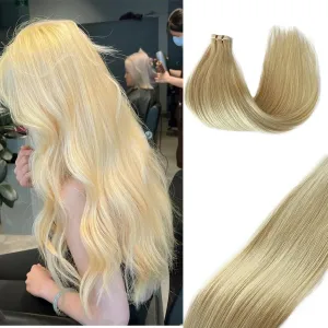 Smavida Blonde Tape in Extensions Grade 9A Brazilian Human Hair,#60 Platinum Blonde Tape on 12" 20pcs/50grams Per Set Seamless Skin Weft hair Extension 100% Remy Straight Thick Hair Glue in Extension