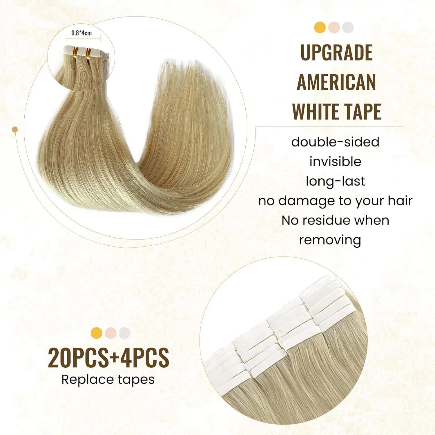 Smavida Blonde Tape in Extensions Grade 9A Brazilian Human Hair,#60 Platinum Blonde Tape on 12" 20pcs/50grams Per Set Seamless Skin Weft hair Extension 100% Remy Straight Thick Hair Glue in Extension