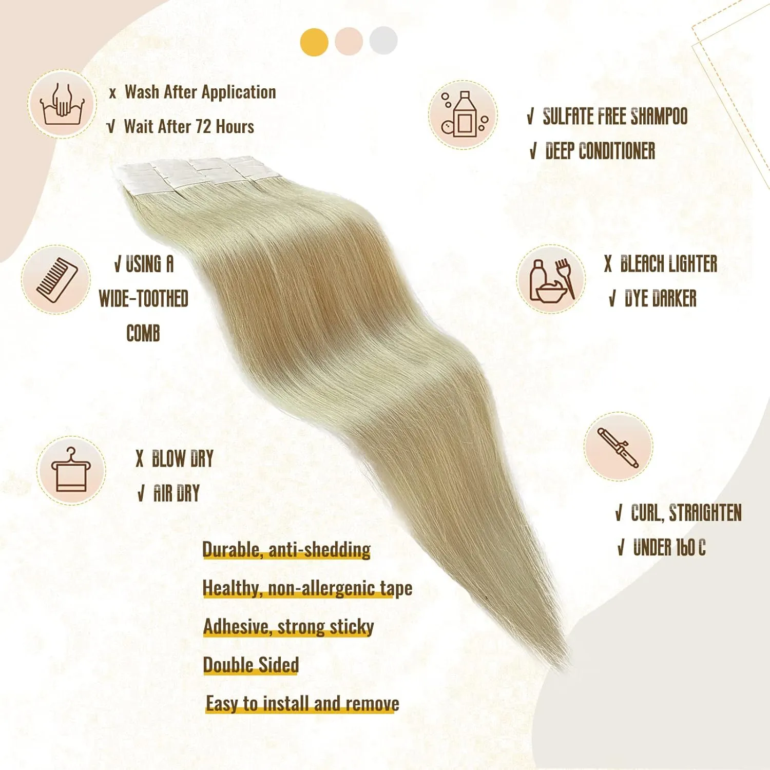 Smavida Blonde Tape in Extensions Grade 9A Brazilian Human Hair,#60 Platinum Blonde Tape on 12" 20pcs/50grams Per Set Seamless Skin Weft hair Extension 100% Remy Straight Thick Hair Glue in Extension