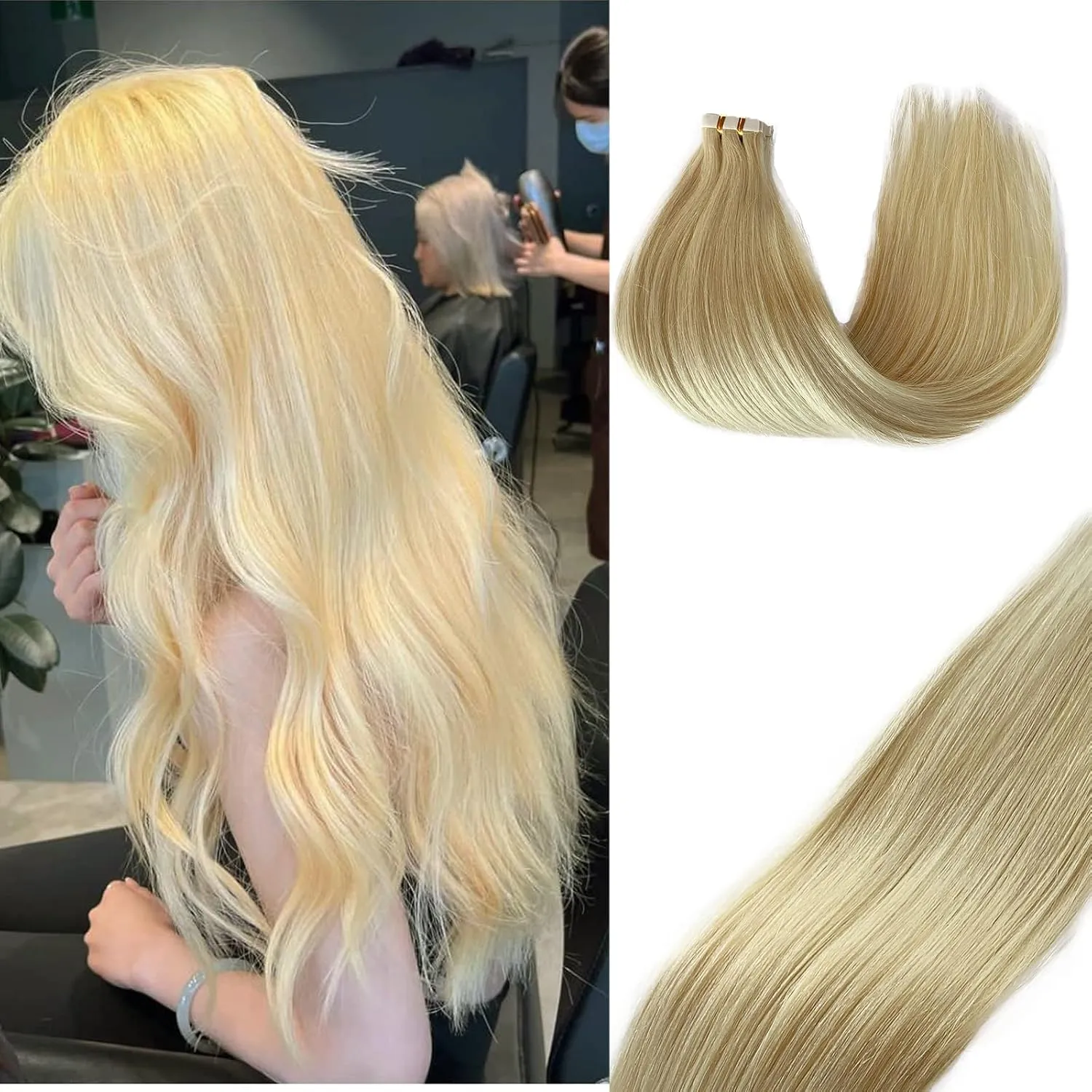 Smavida Blonde Tape in Extensions Grade 9A Brazilian Human Hair,#60 Platinum Blonde Tape on 12" 20pcs/50grams Per Set Seamless Skin Weft hair Extension 100% Remy Straight Thick Hair Glue in Extension