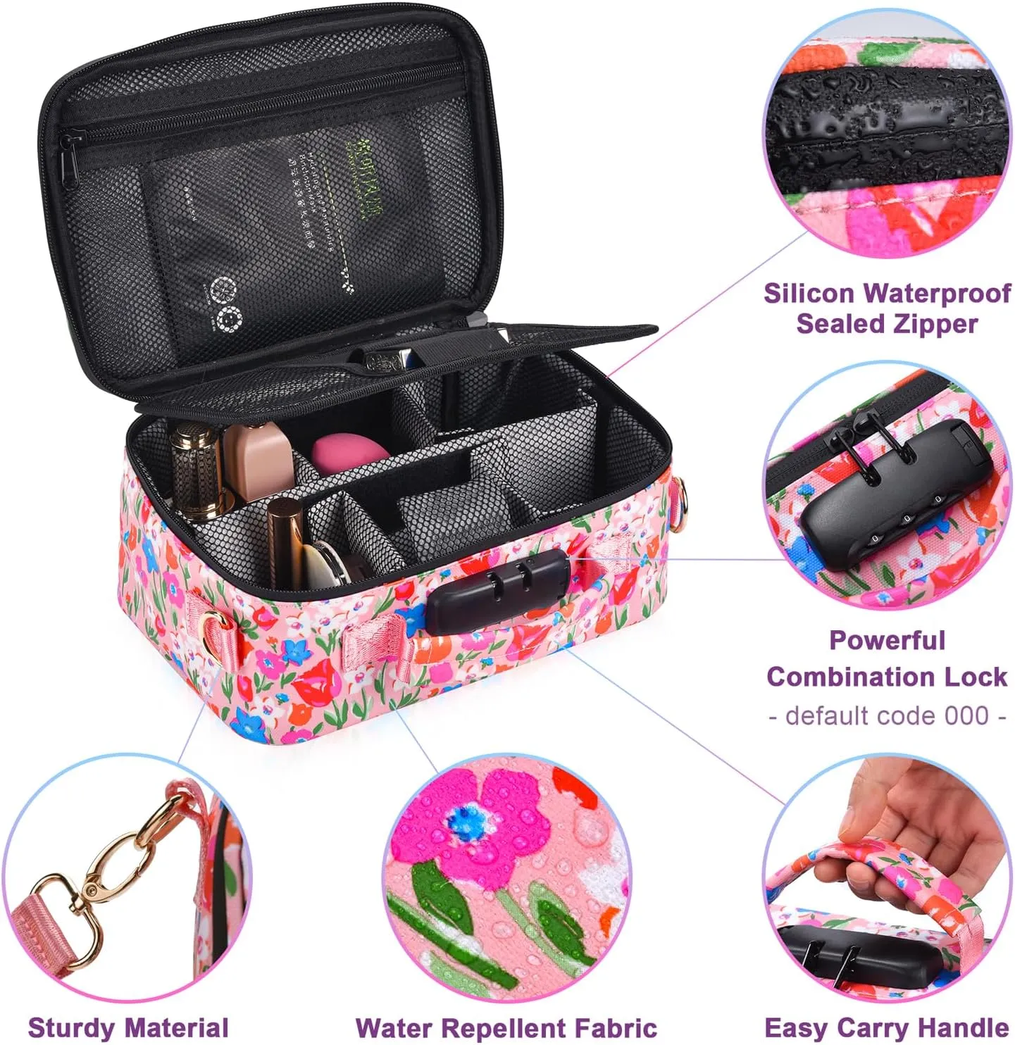 Smell Proof Bag with Combination Lock, Large Smell Proof Stash Box, Odor Proof Container, Scent Proof Crossbody Bag for Travel Storage, Pink