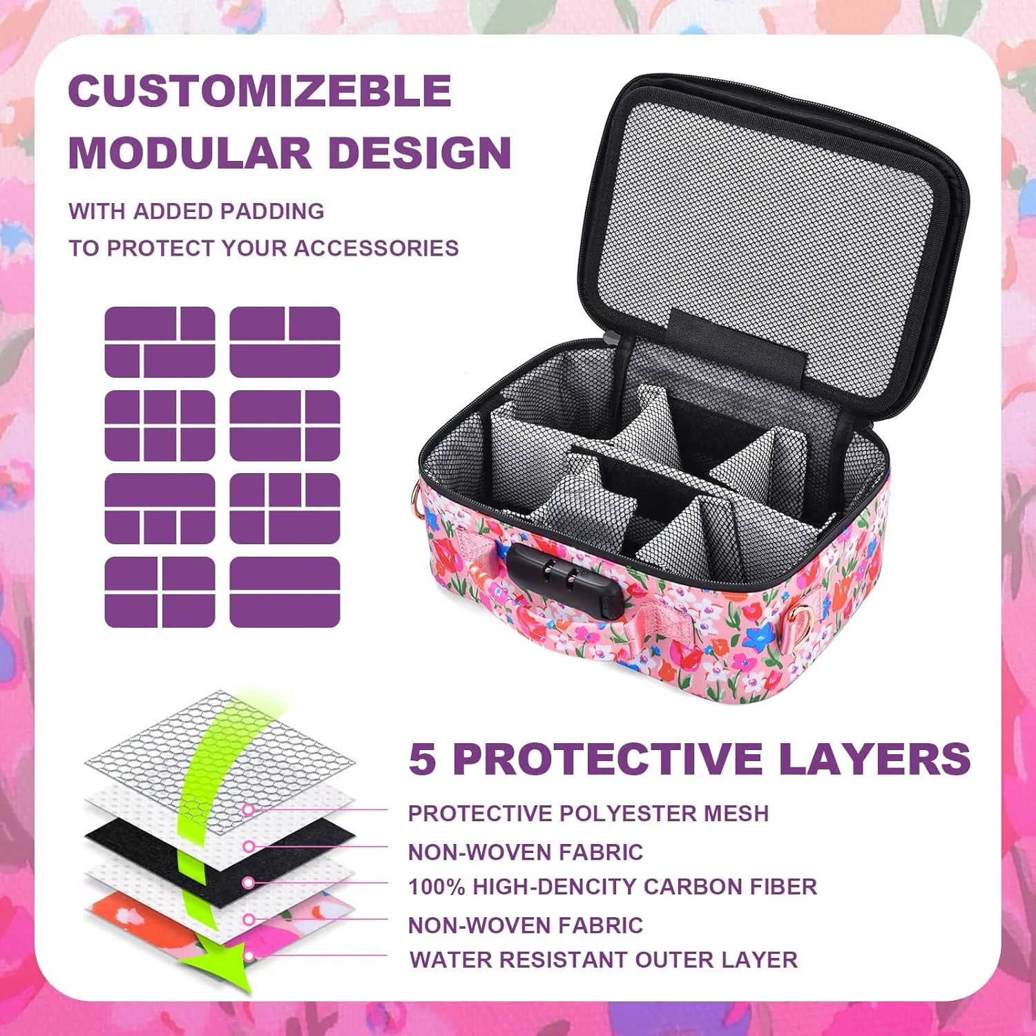 Smell Proof Bag with Combination Lock, Large Smell Proof Stash Box, Odor Proof Container, Scent Proof Crossbody Bag for Travel Storage, Pink