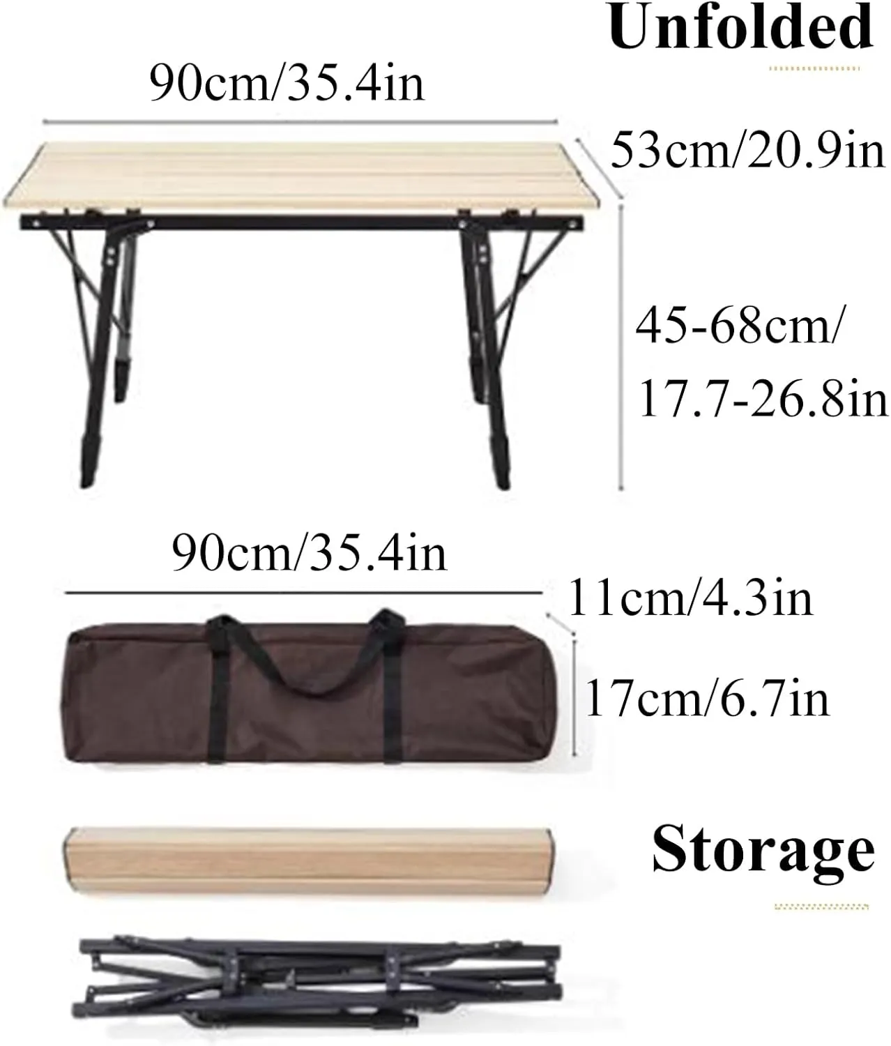 SOBOUR Outdoor Camping Table Picnic Folding Table Aluminum Alloy Camp Table Roll Up Table Top with Carry Bag for Camping Hiking