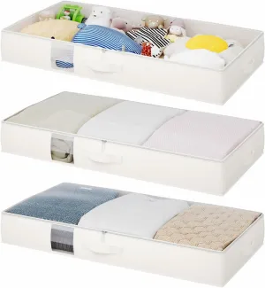 Soft Under Bed Storage Containers, Foldable Under Bed Storage Bags for Clothing, Blankets, Toys, Underbed Storage with Clear Window, Strong Zipper, 33" L * 17.5" W * 4.7" H, Beige, 3 Pack
