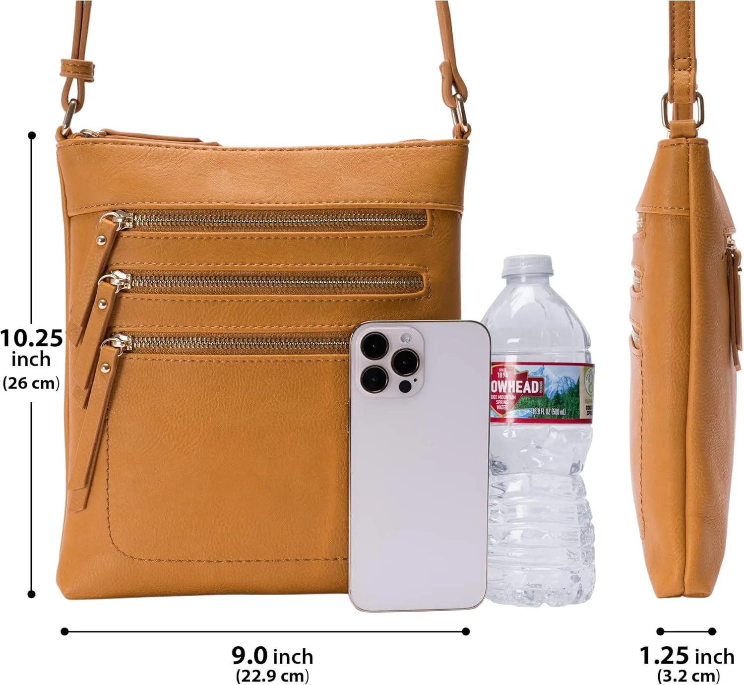 Solene Crossbody Bag Functional Multi Pocket Messenger Purse Top Zip Closure Shoulder Handbag With Adjustable Strap