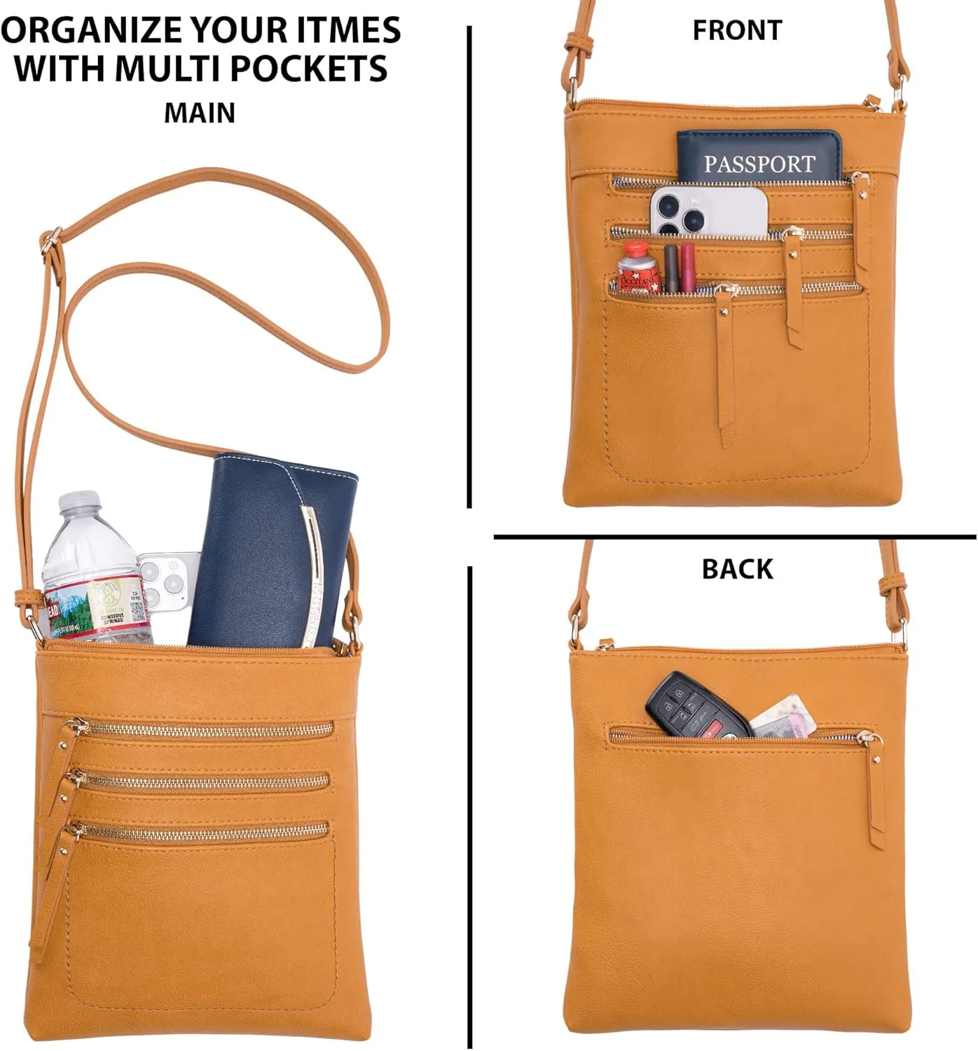 Solene Crossbody Bag Functional Multi Pocket Messenger Purse Top Zip Closure Shoulder Handbag With Adjustable Strap