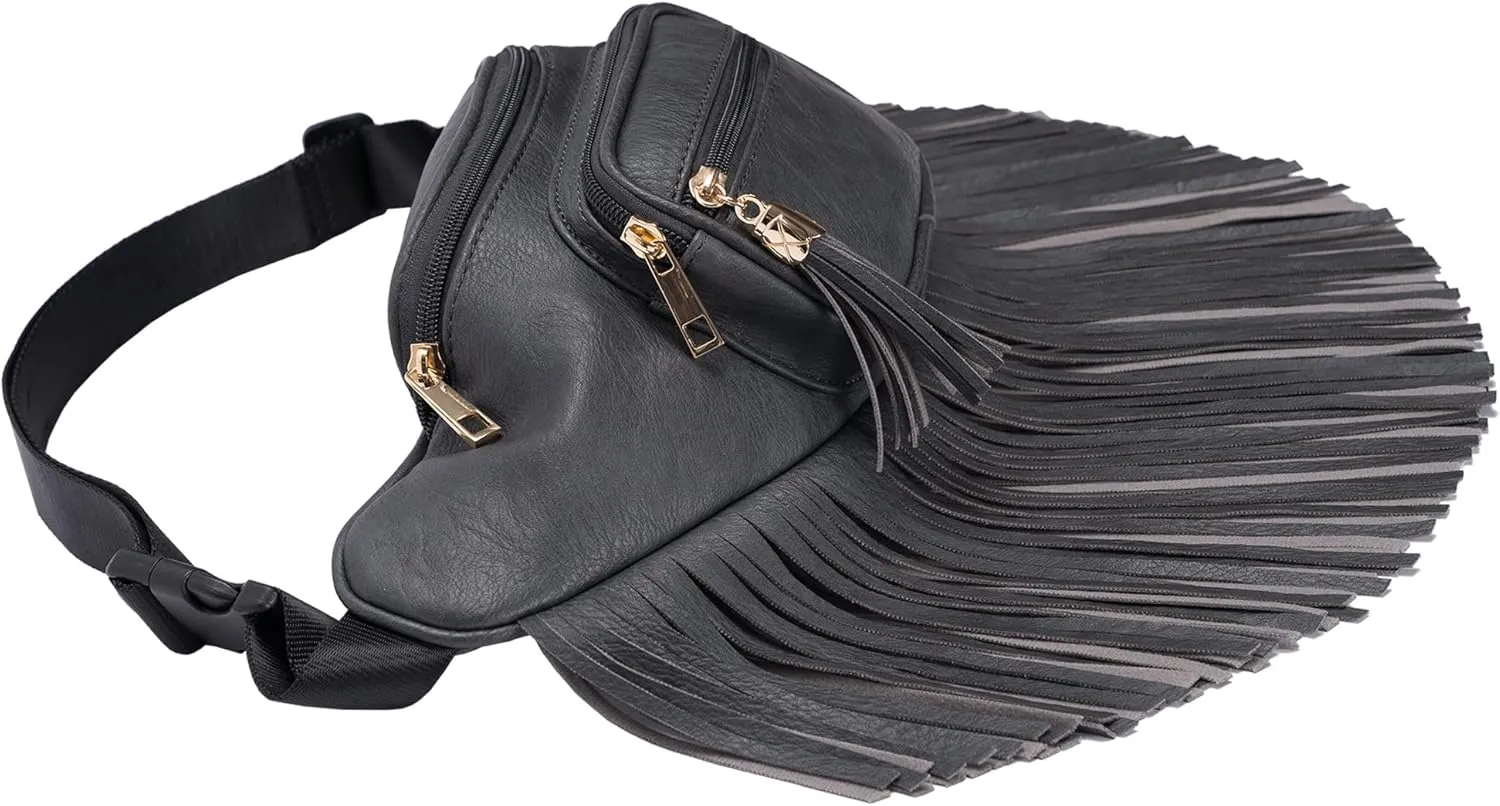 Solene Fringe Waist bag for women with Multi Zipper Pockets