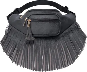 Solene Fringe Waist bag for women with Multi Zipper Pockets