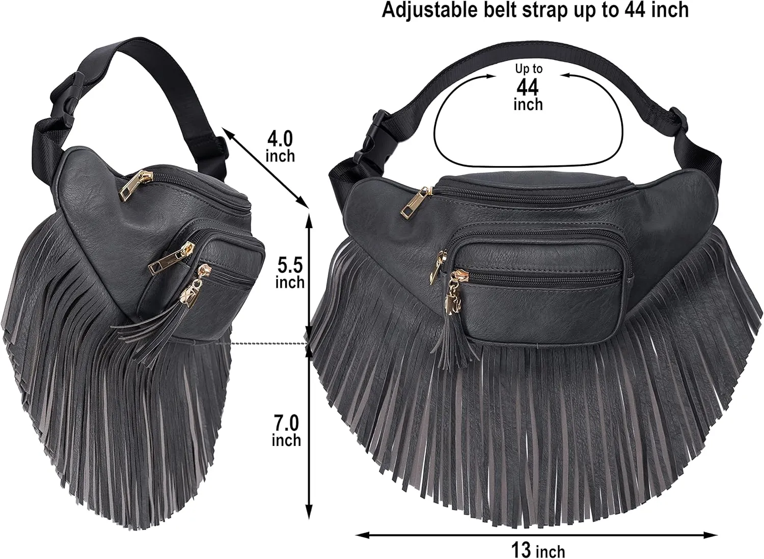 Solene Fringe Waist bag for women with Multi Zipper Pockets