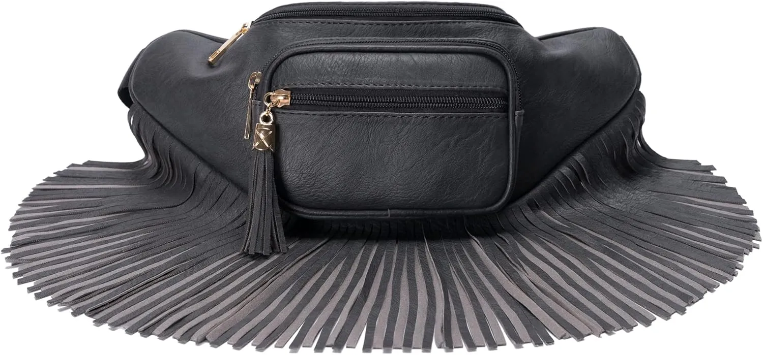 Solene Fringe Waist bag for women with Multi Zipper Pockets