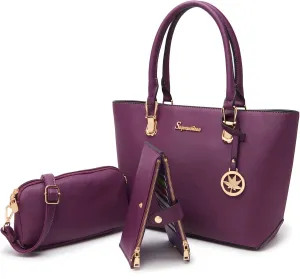 Soperwillton Women Handbags Wallet Tote Bag Shoulder Bag Top Handle Satchel 3pcs Purse Set