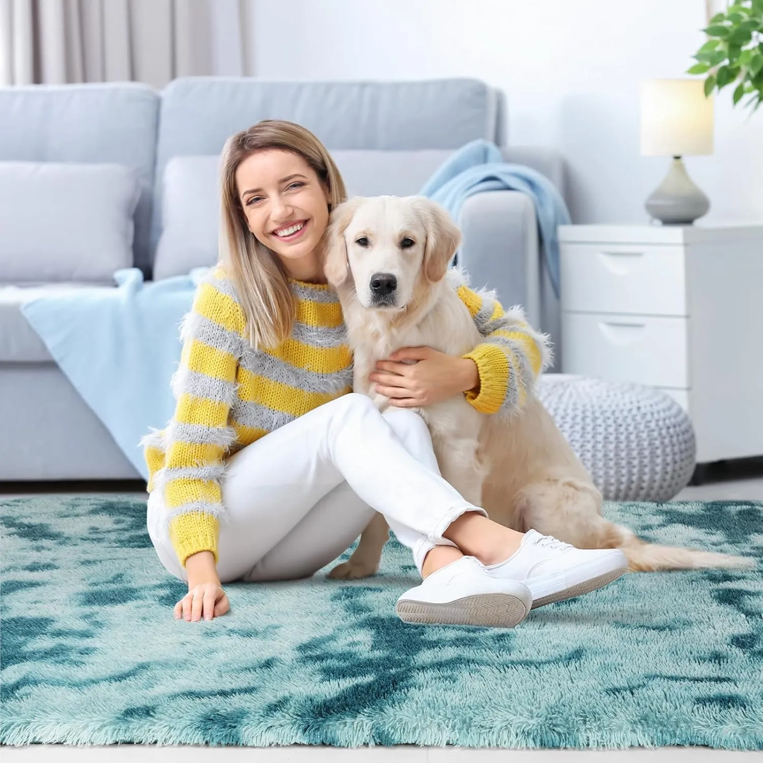 Sour Lemon Area Rugs 9x12 Living Room, Large Area Rug Shag Shaggy Carpet Soft Plush Furry Bedside Rug, Machine Washable Area Rugs for Bedroom Kids Girls Boys Home Decor Anti Slip