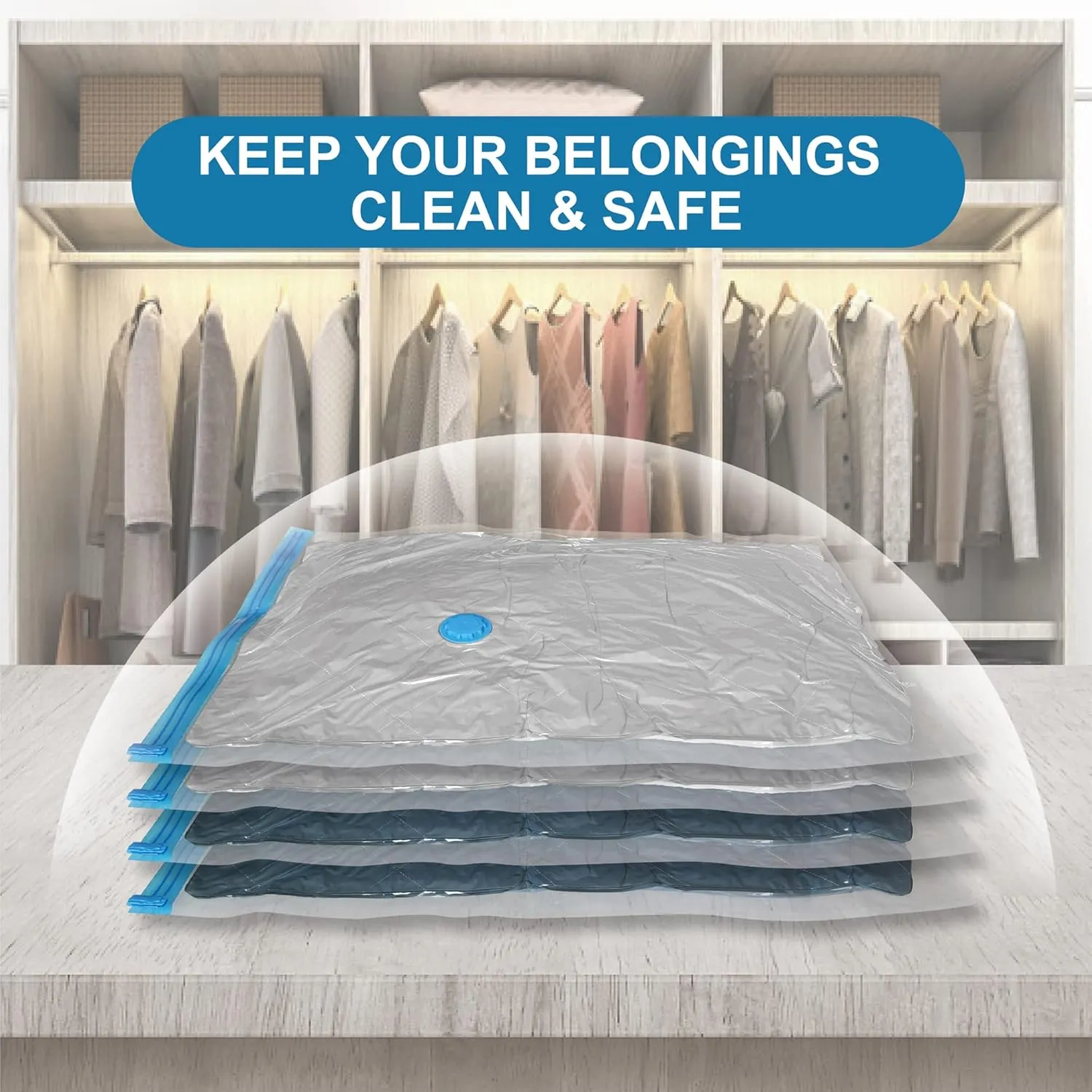 Space Saver Vacuum Storage Bags, 8 Combo (2Jumbo/2Large/2Medium/2Small) Sealer Bags with Pump, Clothing, Comforters, Blanket Storage, Bedding