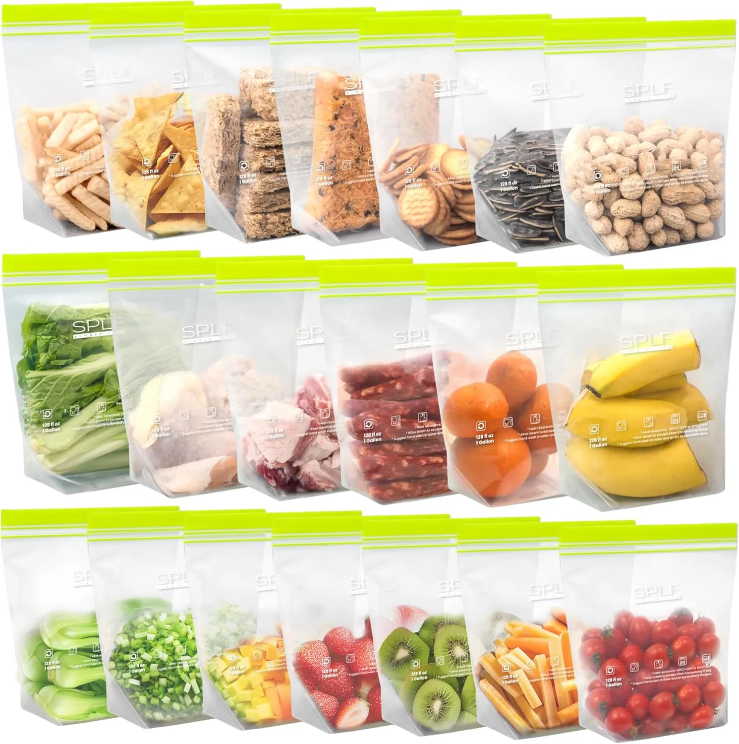 SPLF 20 Pack Reusable Sandwich Bags Dishwasher Microwave Safe, BPA Free Extra Thick Leakproof Reusable Food Storage Bags Silicone and Plastic Free Quart Size Freezer Bags Containers