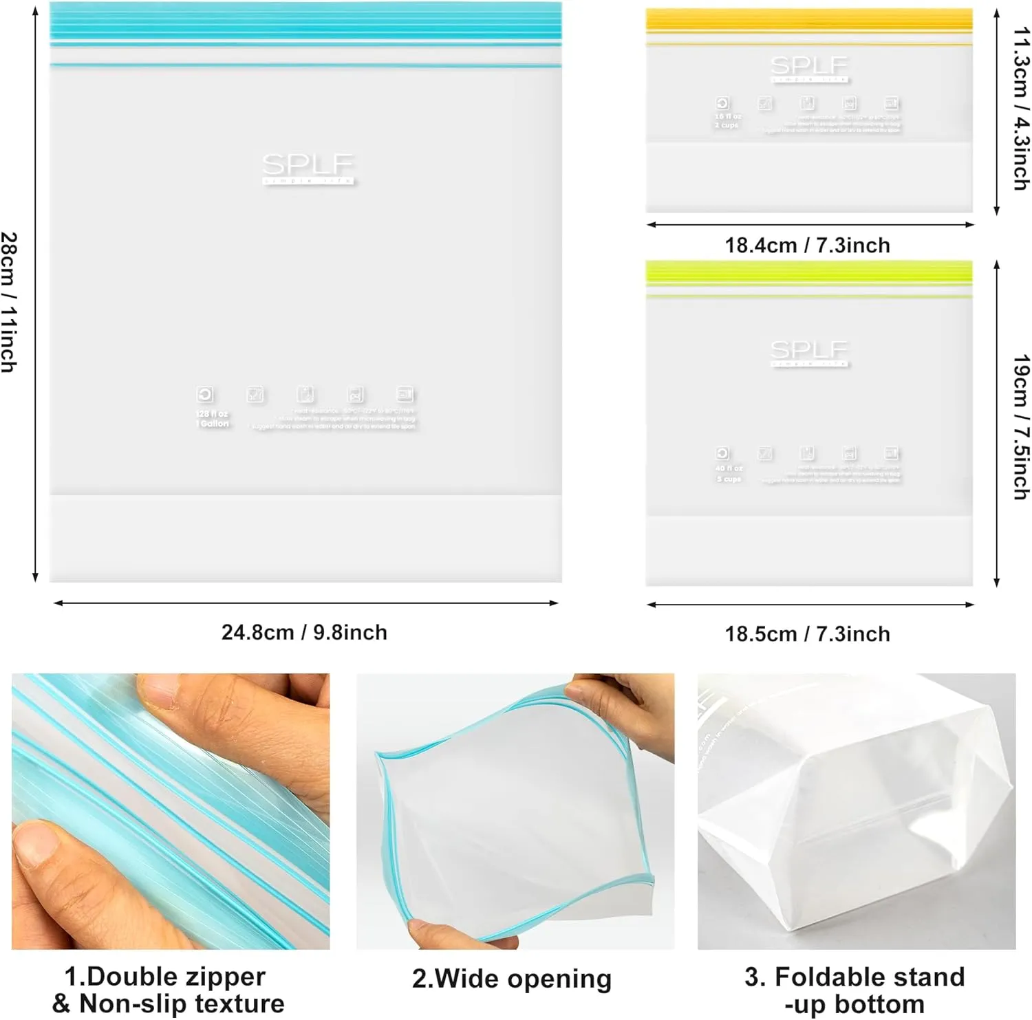 SPLF 20 Pack Reusable Sandwich Bags Dishwasher Microwave Safe, BPA Free Extra Thick Leakproof Reusable Food Storage Bags Silicone and Plastic Free Quart Size Freezer Bags Containers