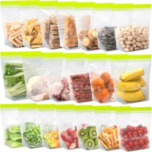 SPLF 20 Pack Reusable Sandwich Bags Dishwasher Microwave Safe, BPA Free Extra Thick Leakproof Reusable Food Storage Bags Silicone and Plastic Free Quart Size Freezer Bags Containers