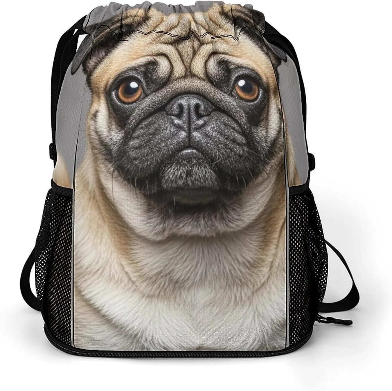 Sports Drawstring Backpack,Animal Pug Dog String Swim Gym Bag with Shoes Compartment Gym Drawstring Bag