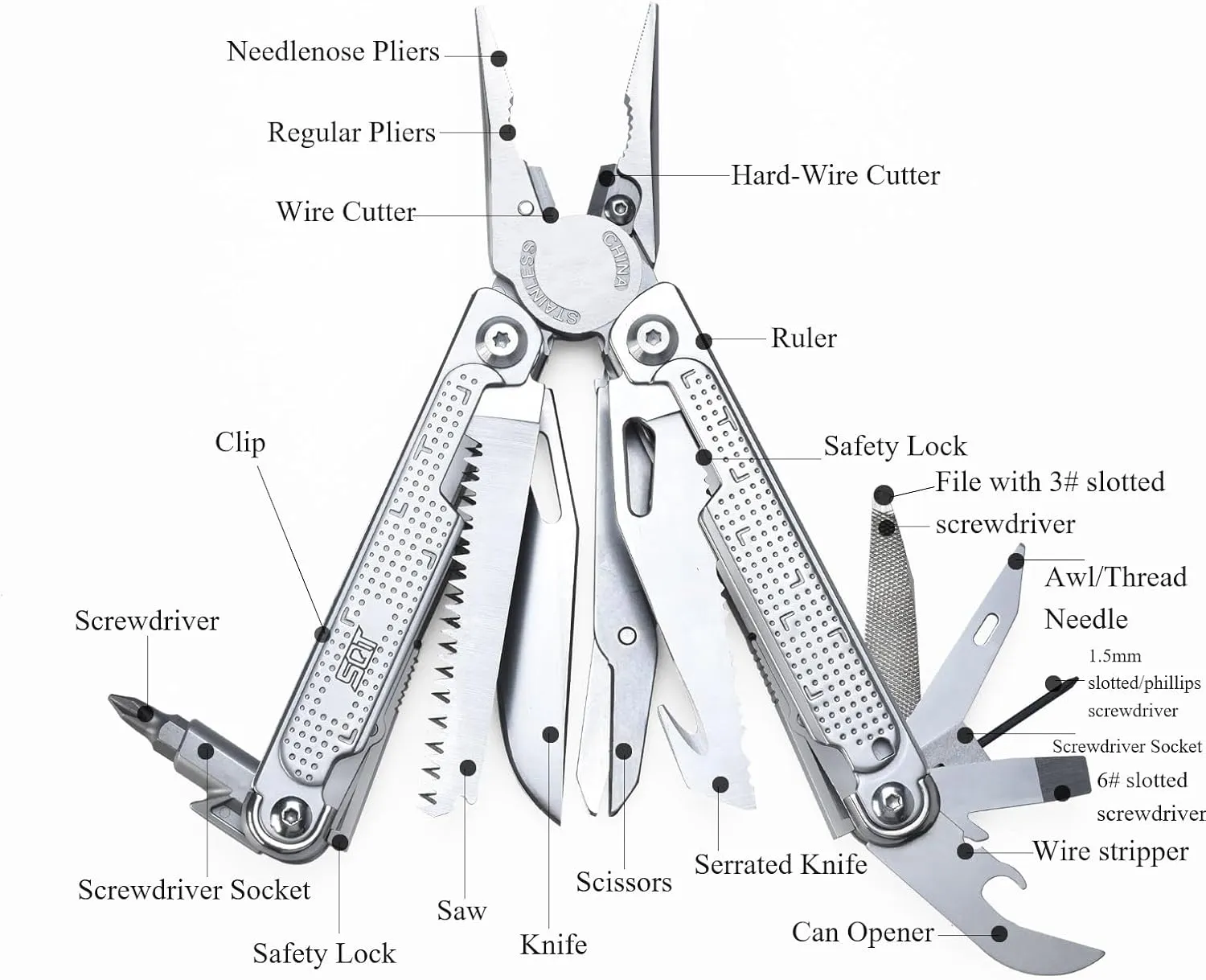 SQT2048 20-in-1 Multitool, Foldable & Self-Locking, Professional Tool for DIY, Home Repairs, Outdoor Camping – Must-Have Gifts for Men, Compact, Durable, All-in-One Tool for Every Task
