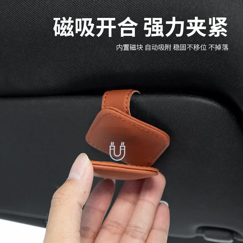 Square PU Leather Car Sunshade Glasses & Ticket Holder