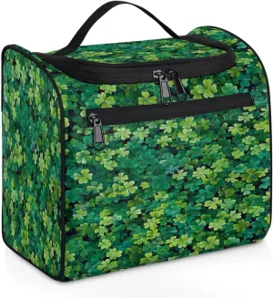 St. Patricks Day Green Irish Clover Travel Toiletry Bag for Men and Women, Large Hanging Makeup Bag Organizer Toiletries Bag for Travel, Cosmetic Bag with Handle