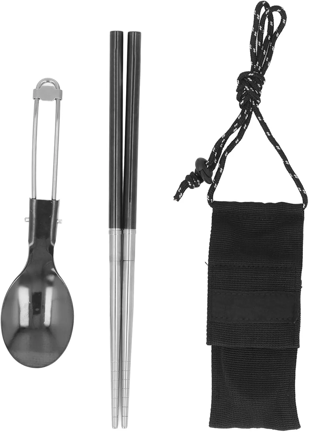 Stainless Steel Camping Spoon and Chopstick Set - Foldable Spoon And Detachable Chopsticks for Travel Camping Picnics - Easy to Carry