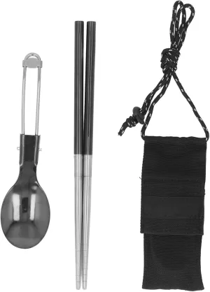 Stainless Steel Camping Spoon and Chopstick Set - Foldable Spoon And Detachable Chopsticks for Travel Camping Picnics - Easy to Carry