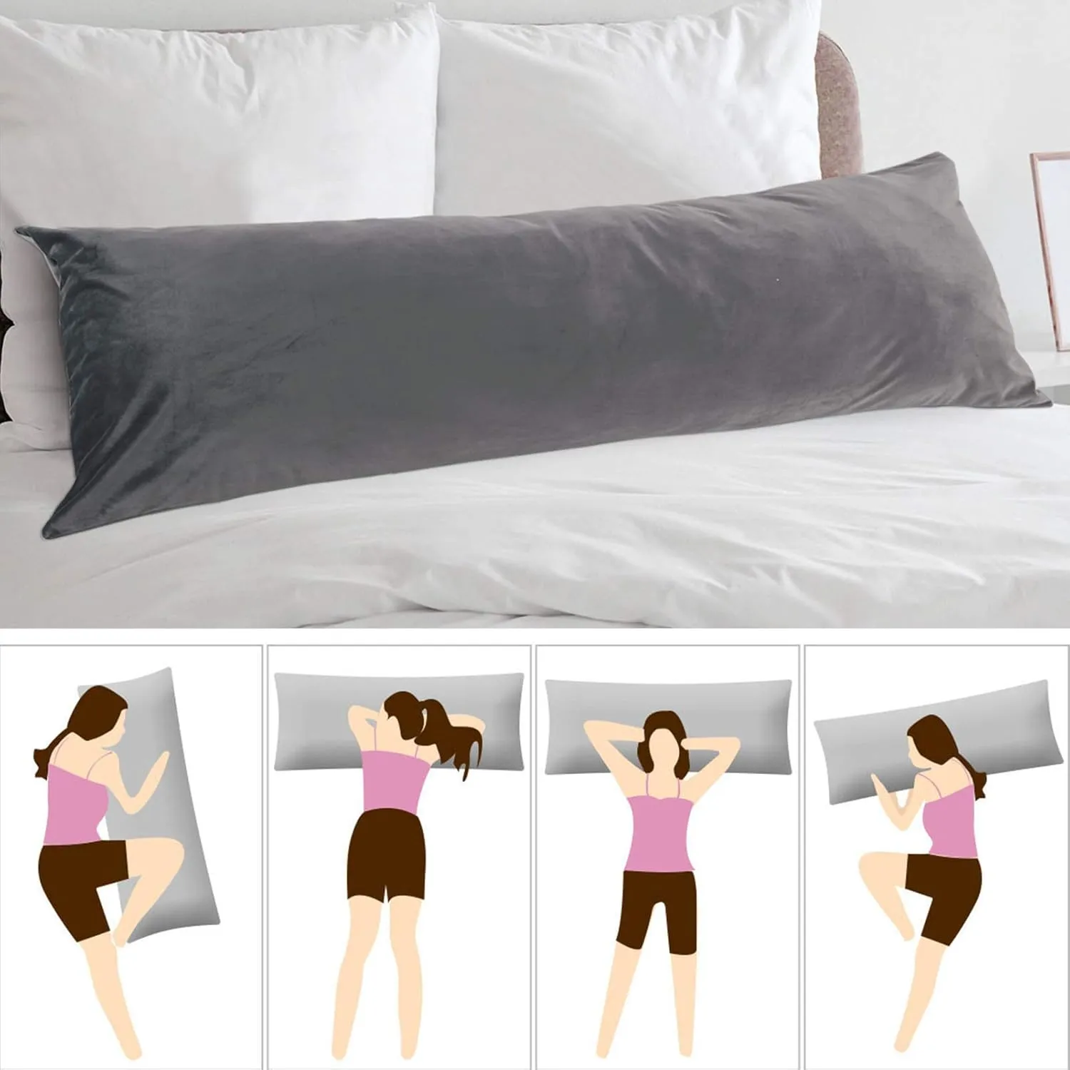 StangH Grey Body Pillow Cover, Body Pillowcase for Adults Pregnant Women, Luxury Soft Velvet Pillowcase Cover with Hidden Zipper Closure for Sofa/Couch/Bed Decorative, 20x54 inches, 1 Pc