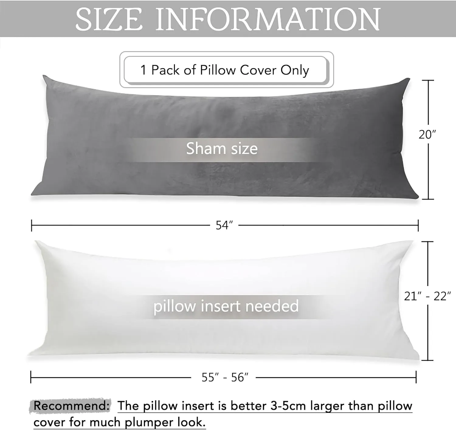 StangH Grey Body Pillow Cover, Body Pillowcase for Adults Pregnant Women, Luxury Soft Velvet Pillowcase Cover with Hidden Zipper Closure for Sofa/Couch/Bed Decorative, 20x54 inches, 1 Pc