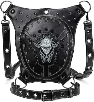 Steampunk Rivet Waist Pack Shoulder Bags Leg Bag Motorcycle Lady Bag PU Leather Biker Cycler, One Color, One Size