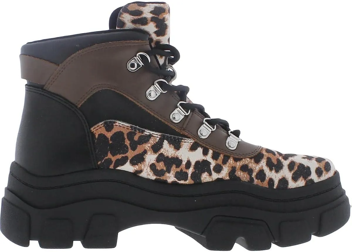 Steve Madden Vermont Leopard Multi Lace Up Hiker Chunky Combat Ankle Bootie