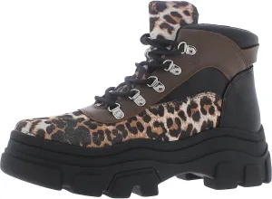 Steve Madden Vermont Leopard Multi Lace Up Hiker Chunky Combat Ankle Bootie