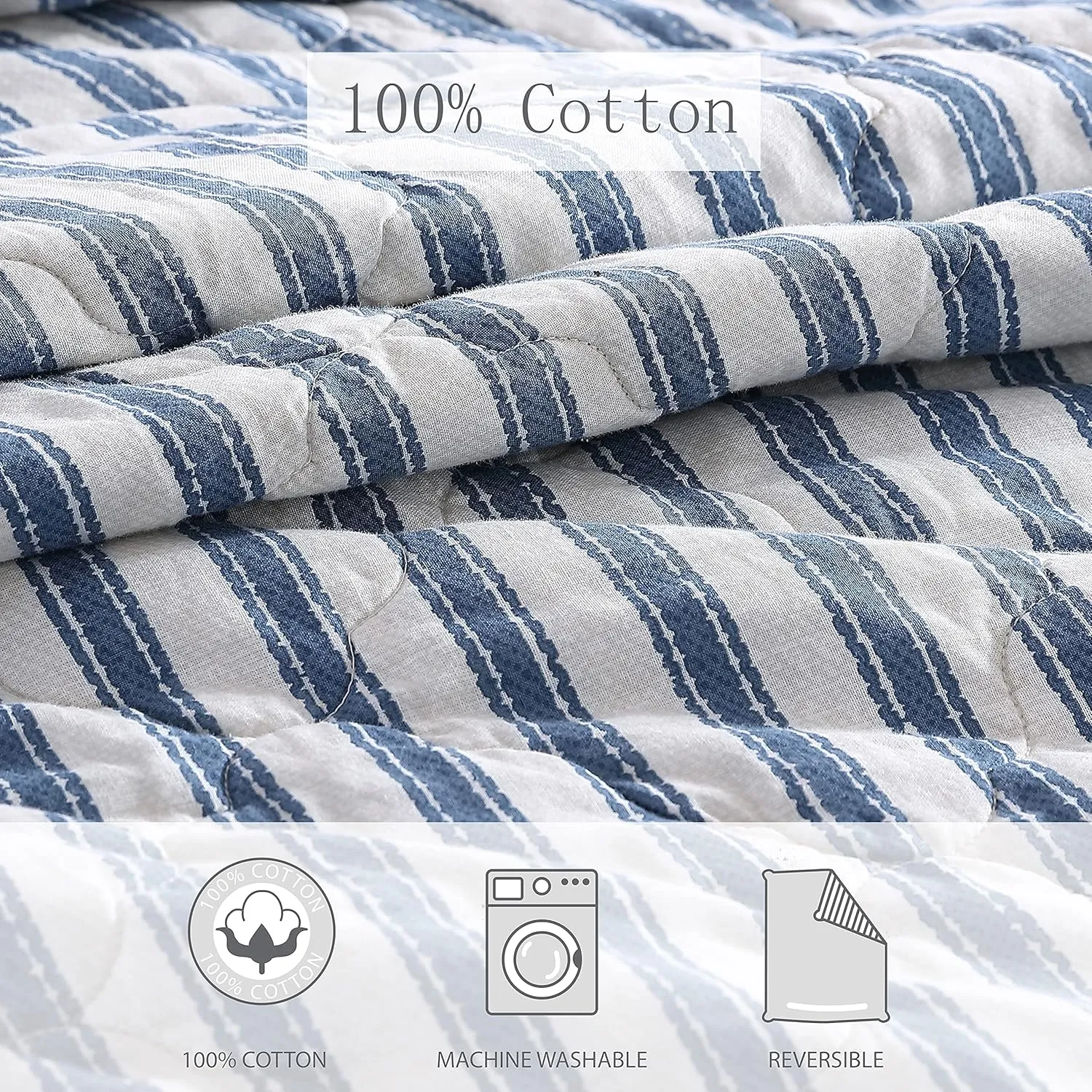Stone Cottage - Twin Quilt Set, Reversible Cotton Bedding with Matching Sham, Ideal Bedding Set (Willow Way Indigo, Twin)