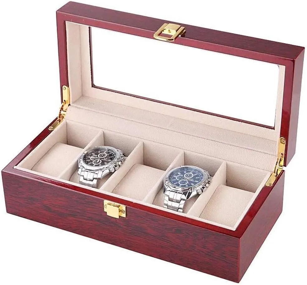 Storage Box -5 Grids Watch Box Wooden Jewelry Display Case Storage Box Gift Box Jewelry Box