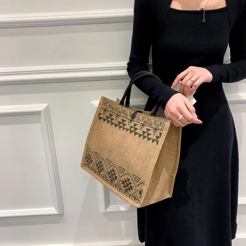 STOREXQ Factory Wholesale Bags for Women  New Online Influencer Fashion Ethnic Print Simple Large Capacity Linen Handbag