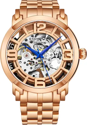 Stuhrling Original Skeleton Watches for Men - Mens Automatic Watch Self Winding Mens Dress Watch - Mens Winchester 44 Elite Watch Mechanical Watch for Men (Rose/Gold)