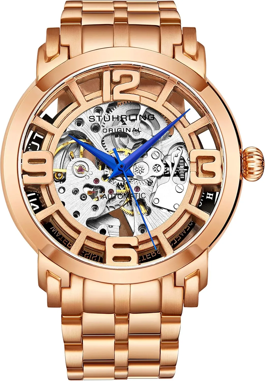 Stuhrling Original Skeleton Watches for Men - Mens Automatic Watch Self Winding Mens Dress Watch - Mens Winchester 44 Elite Watch Mechanical Watch for Men (Rose/Gold)