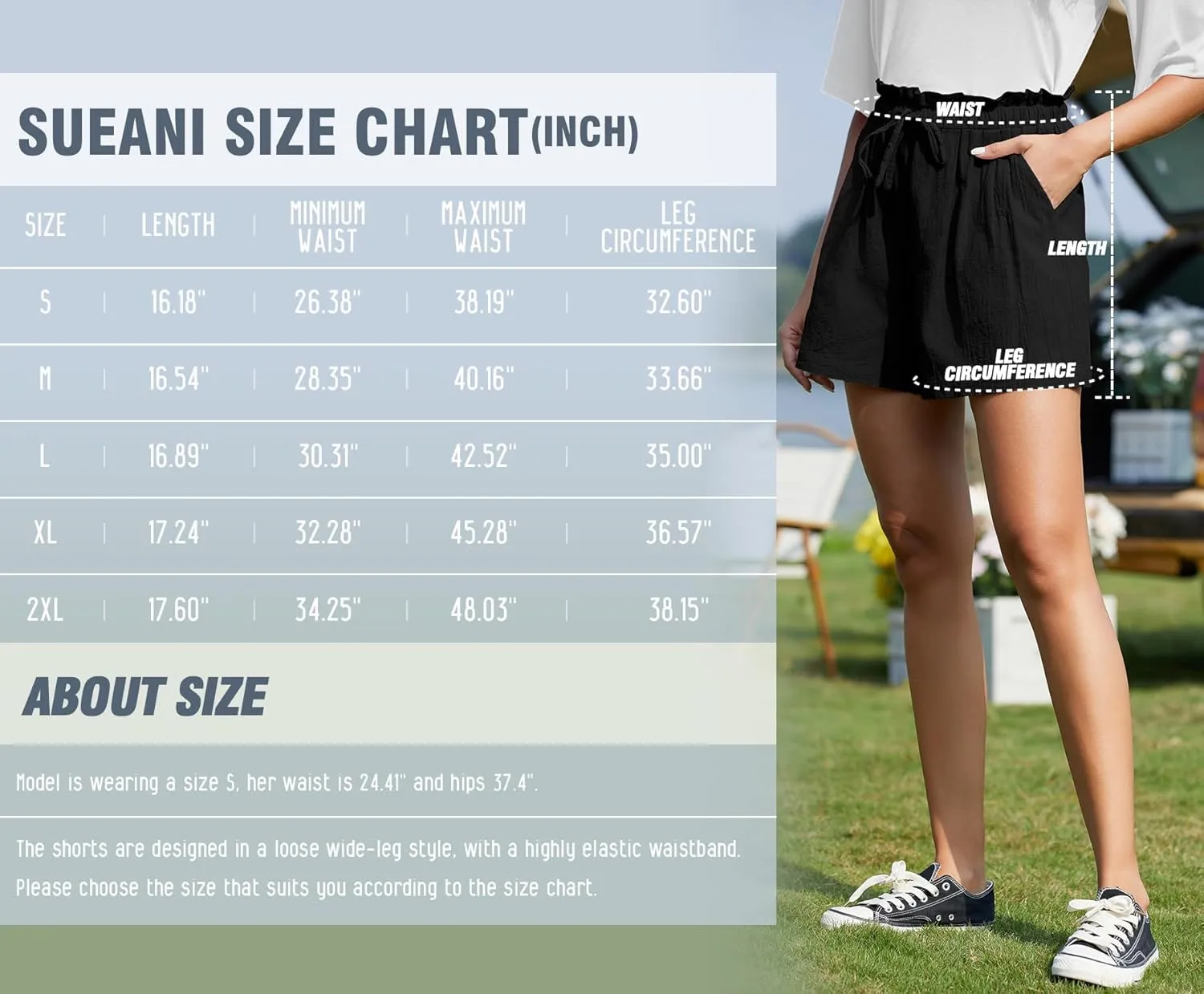 SUEANI Women's Casual Shorts Drawstring Elastic Waist Shorts Summer Beach Shorts with Pockets