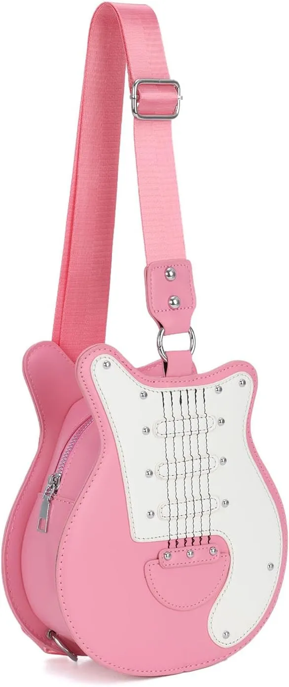 SUKUTU Guitar Shaped Shoulder Bag for Women Rivet Creative Crossbody Handbag Music Crossbody Tote