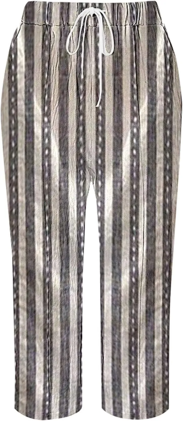 Summer Capri Pants for Women 2024 Casual Pants Womens Linen Summer Capri Pants 2024 Striped Linen Pants Women Linen