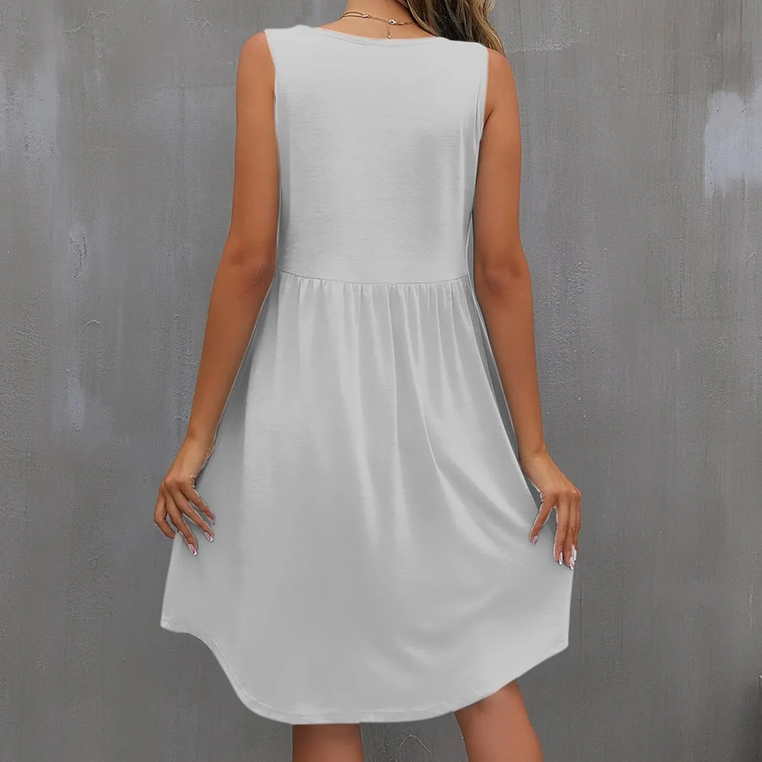 Summer Dress for Women Fashion Round Neck Loose Hem Sleeveless Casual Plus Size Comfy Dresses Working Vacation