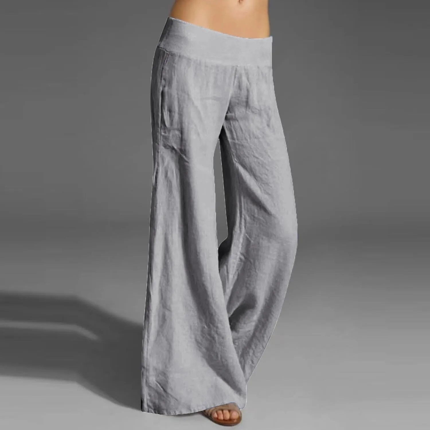 Summer Linen Pants for Women High Waisted Wide Leg Trousers Palazzo Flowy Pants Casual Loose Lounge Trousers