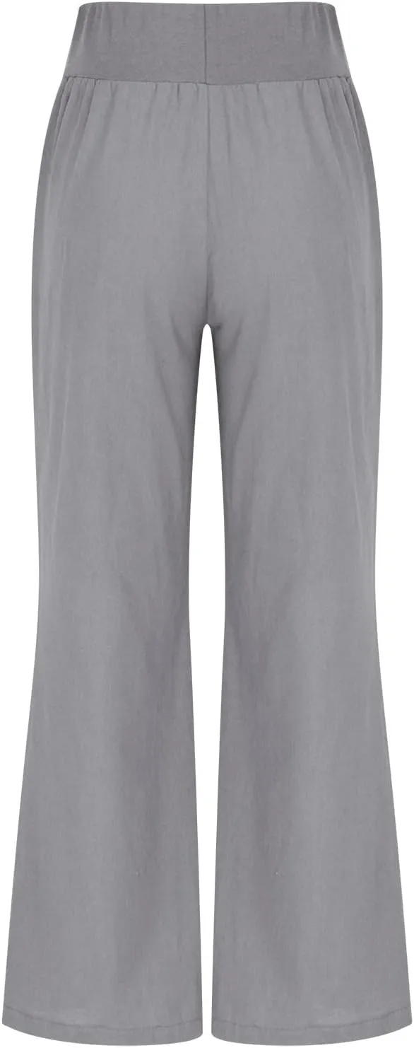 Summer Linen Pants for Women High Waisted Wide Leg Trousers Palazzo Flowy Pants Casual Loose Lounge Trousers