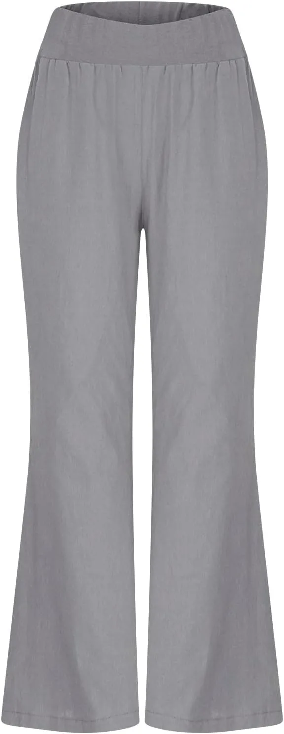 Summer Linen Pants for Women High Waisted Wide Leg Trousers Palazzo Flowy Pants Casual Loose Lounge Trousers