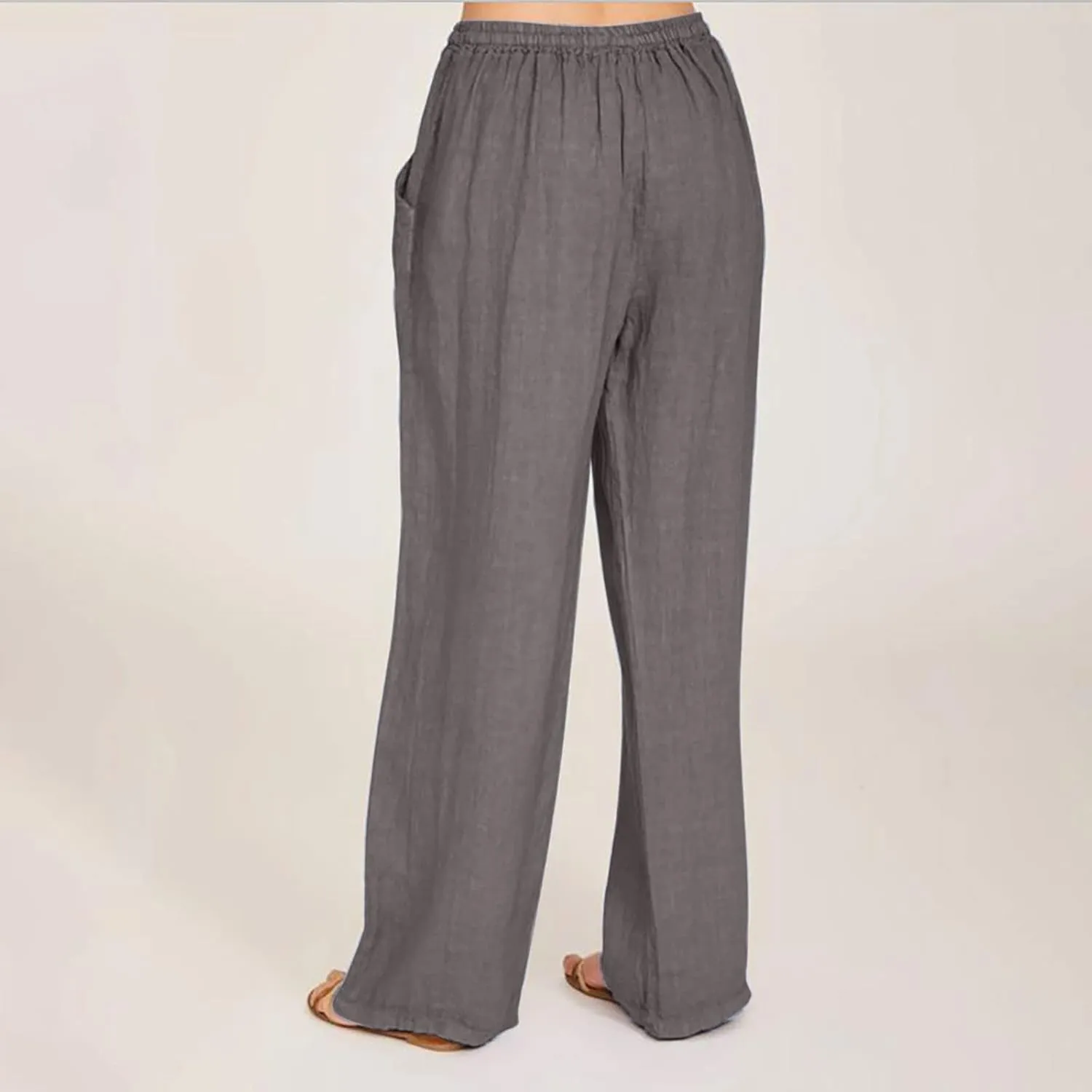 Summer Pants for Women Casual 2024 Summer Drawstring Elastic High Waist Linen Pant Straight Wide Leg Cropped Trousers