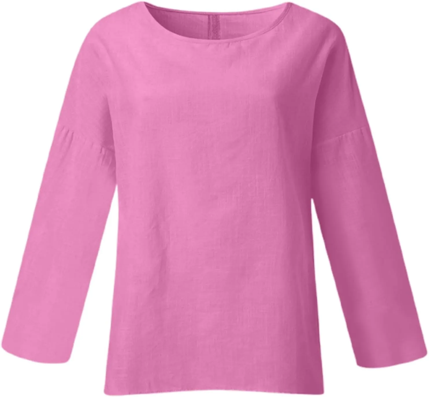 Summer Shirts for Women 2025 3/4 Length Sleeve Crew Neck Blouse Cotton Linen Shirts Casual Solid Color Basic Tops